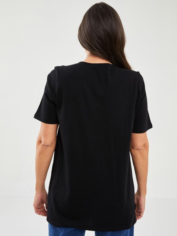 V Neck Straight Short Sleeve Cotton Women's T-Shirt