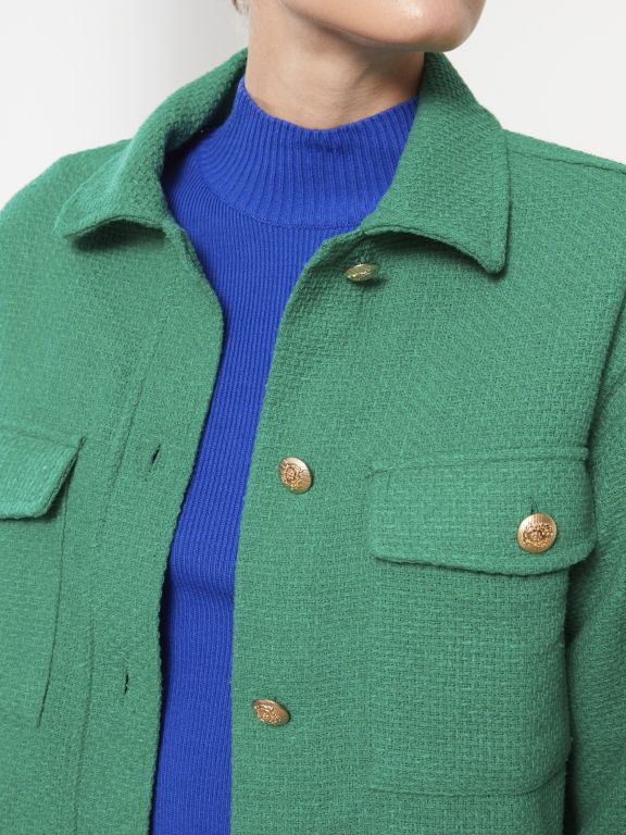 Buttoned Regular Long Sleeve Tweed Women's Shirt Jacket