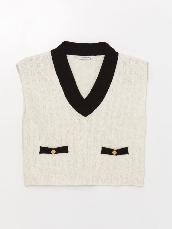 V-Collar Self-Patterned Oversized Women's Sweater