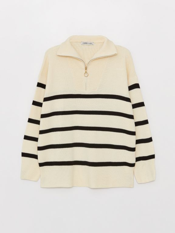 Jacket Collar Striped Long Sleeve Oversized Women's Knit Sweater