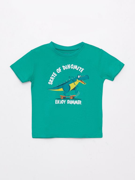 Crew Neck Short Sleeve Printed Baby Boy T-Shirt and Shorts 2-Piece Set