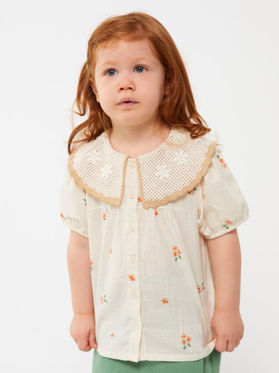 Bebe Collar Short Sleeve Printed Baby Girl Shirt