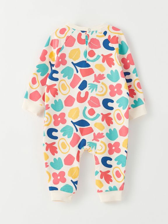 Crew Neck Long Sleeve Printed Baby Girl Jumpsuit