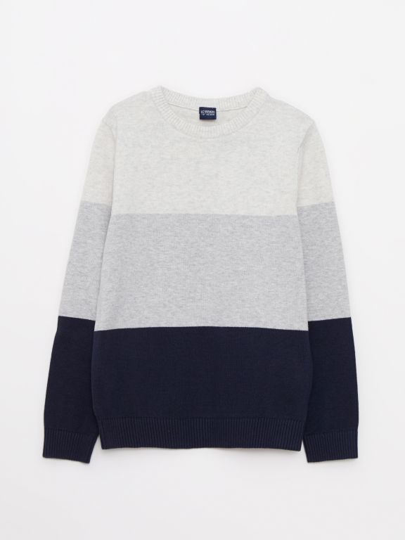 Crew Neck Long Sleeve Boy Tricot Sweater with Color Block