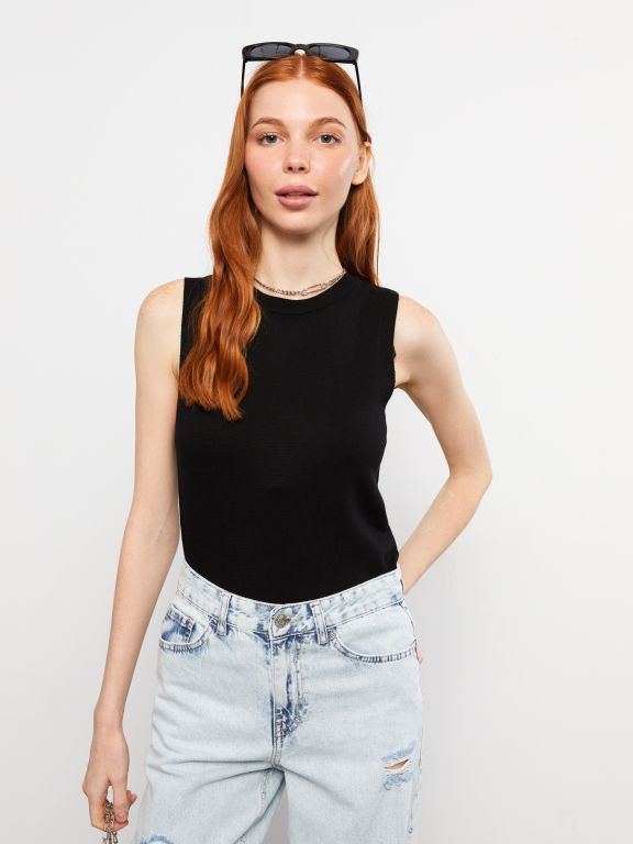 Crew Neck Regular Sleeveless Women's Tricot Sweater