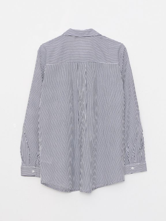 Striped Shirt Collar Long Sleeve Cotton Women's Tunic