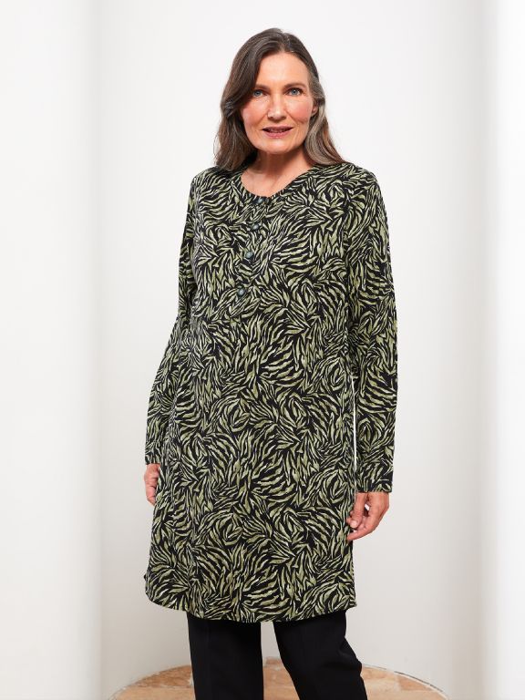 Crew Neck Patterned Long Sleeve Poplin Women's Tunic