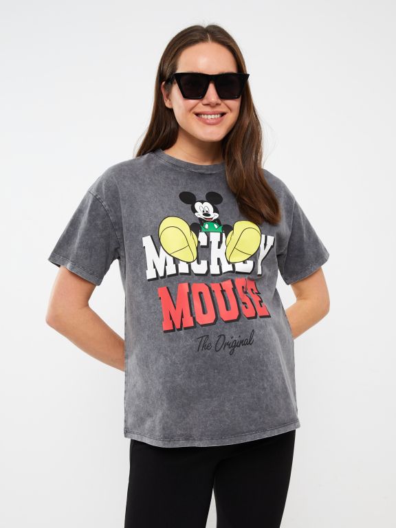 Crew Neck Mickey Mouse Printed Maternity T-Shirt