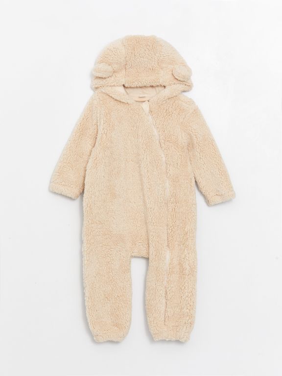 Hooded Long Sleeve Baby Girl Plush Jumpsuit