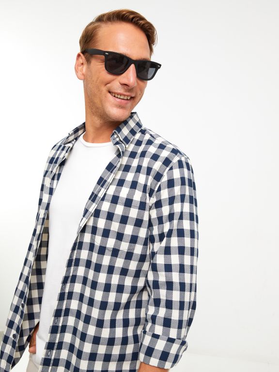Regular Fit Long Sleeve Plaid Men's Shirt