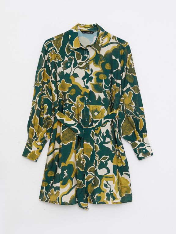 Long Sleeve Women's Tunic With Shirt Collar Pattern