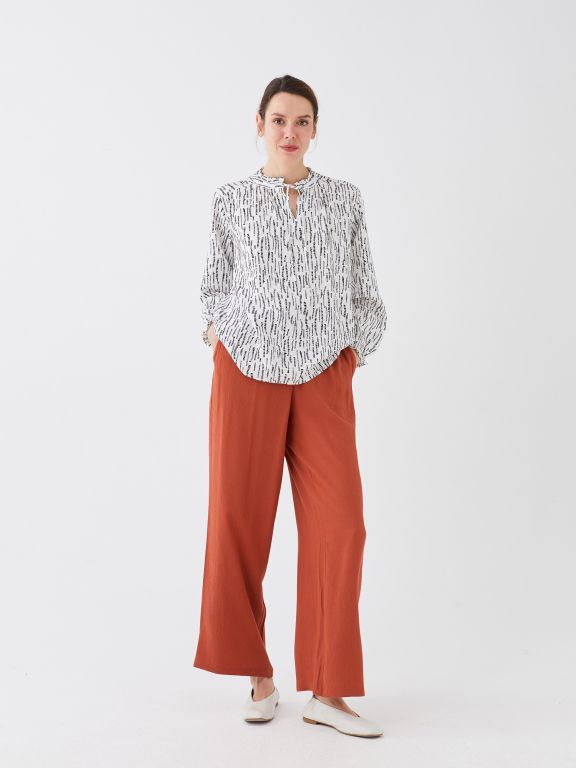 Elastic Waist Comfortable Fit Straight Crinkled Women's Trousers