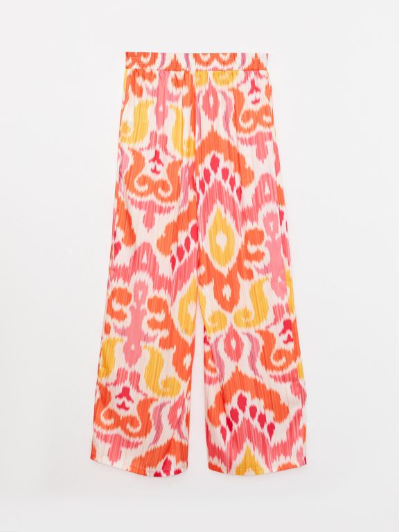 Elastic Waist Patterned Satin Women's Trousers