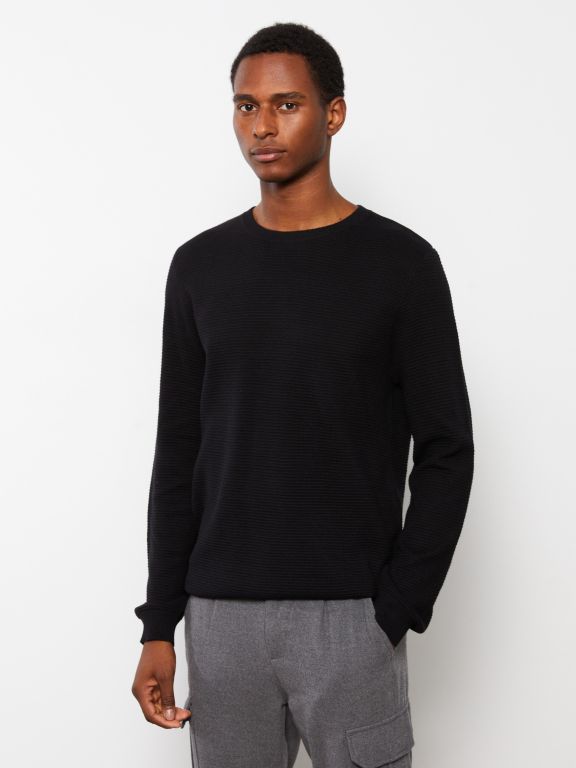 Crew Neck Long Sleeve Men's Tricot Sweater