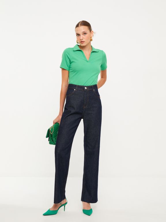 High Waisted Straight Women's Denim Trousers