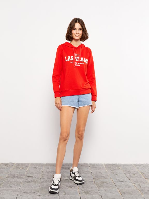 Hooded Printed Long Sleeve Women's Sweatshirt