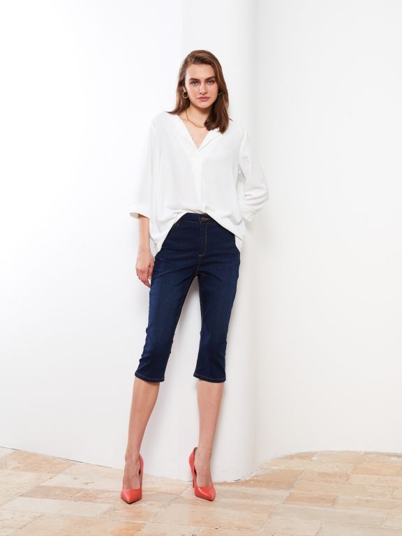 Slim Fit Straight Pocket Detailed Women's Rodeo Jean Capri