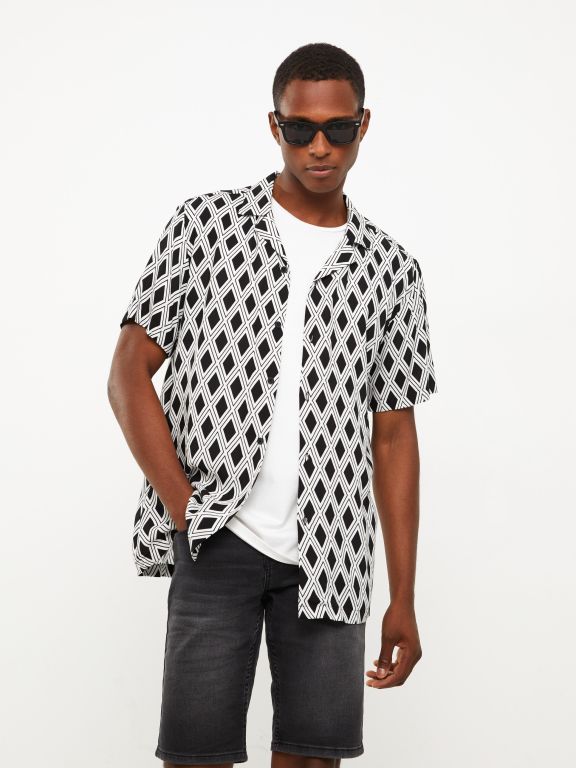 Regular Fit Short Sleeve Patterned Viscose Men's Shirt