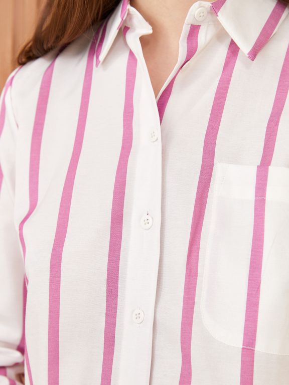 Shirt Collar Striped Long Sleeve Women's Tunic