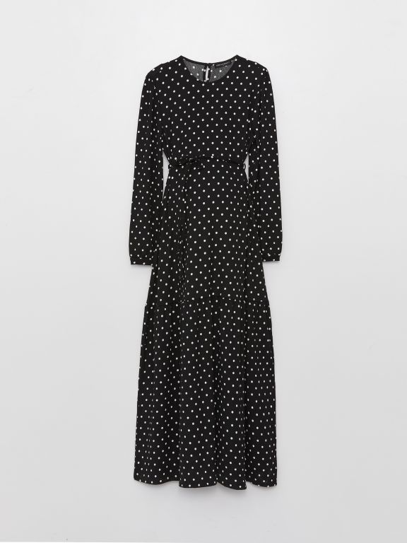 Crew Neck Polka Dot Long Sleeve Maternity Dress