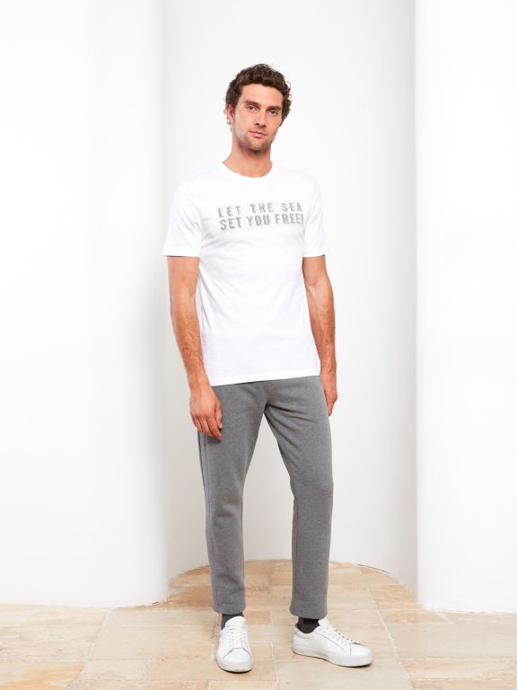 Crew Neck Short Sleeve Printed Combed Cotton Men's T-shirt