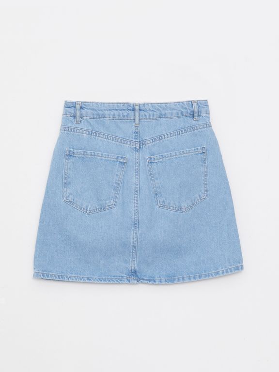 Standard Fit Plain Pocket Detailed Women's Jean Skirt