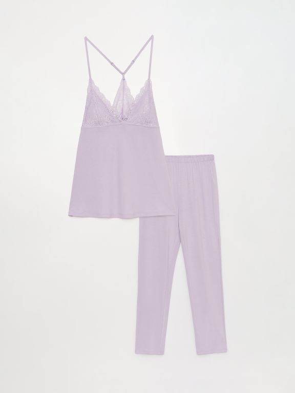Women's V-Neck Lace Pajamas Set