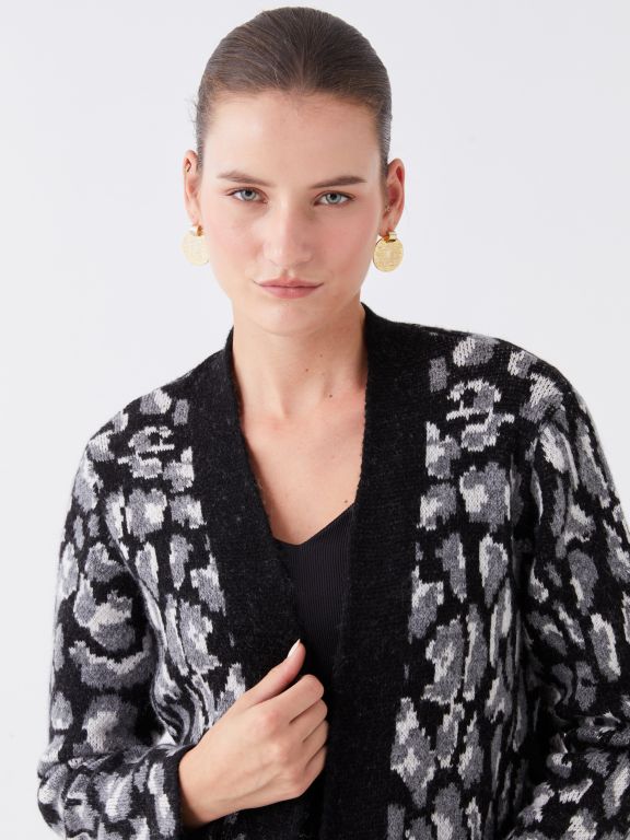 Shawl Collar Patterned Long Sleeve Oversize Women's Knitwear Cardigan