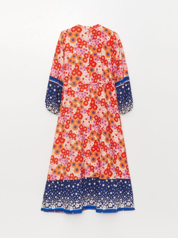 Crew Neck Patterned Long Sleeve Women's Dress