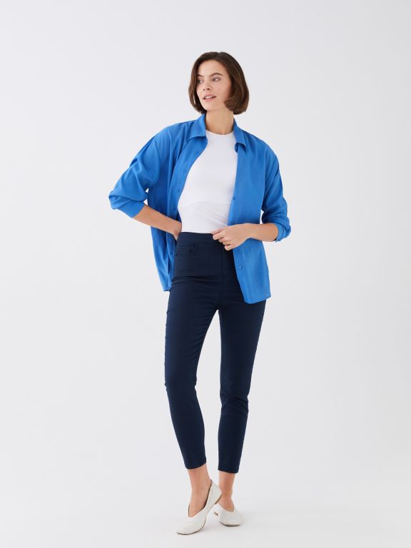 Slim Fit Pocket Detailed Gabardine Women Trousers