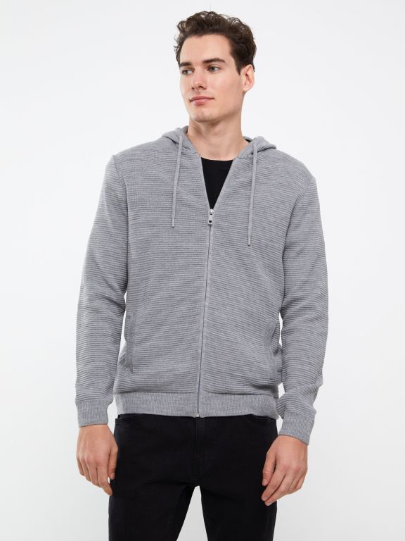 Hooded Long Sleeve Men's Tricot Cardigan
