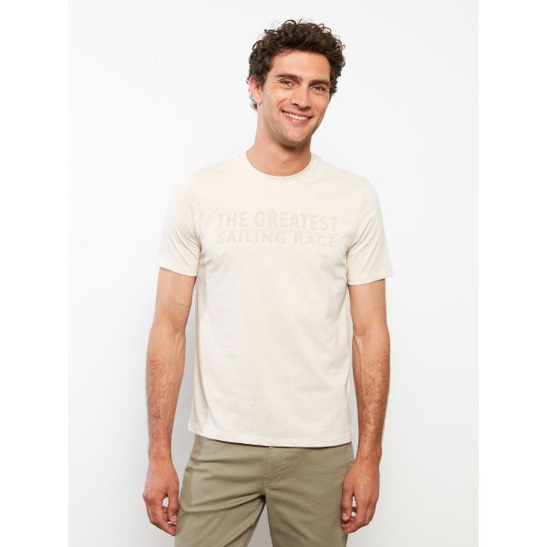 Crew Neck Short Sleeve Printed Combed Cotton Men's T-shirt