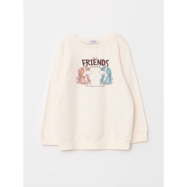 Crew Neck Printed Long Sleeve Girl Sweatshirt