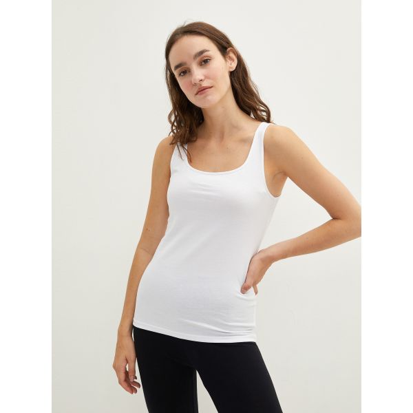 Square Collar Plain Cotton Women's Singlet