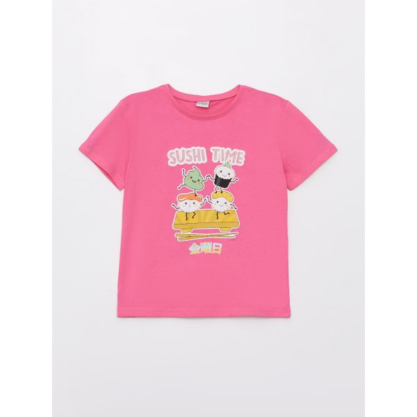 Crew Neck Printed Short Sleeve Girl T-shirt