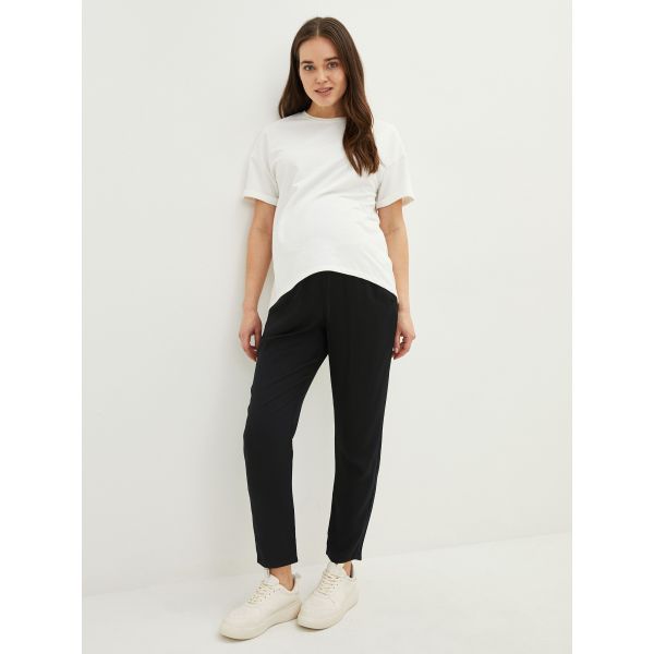 Elastic Waist Standard Fit Regular Pocket Detailed Crepe Maternity Trousers