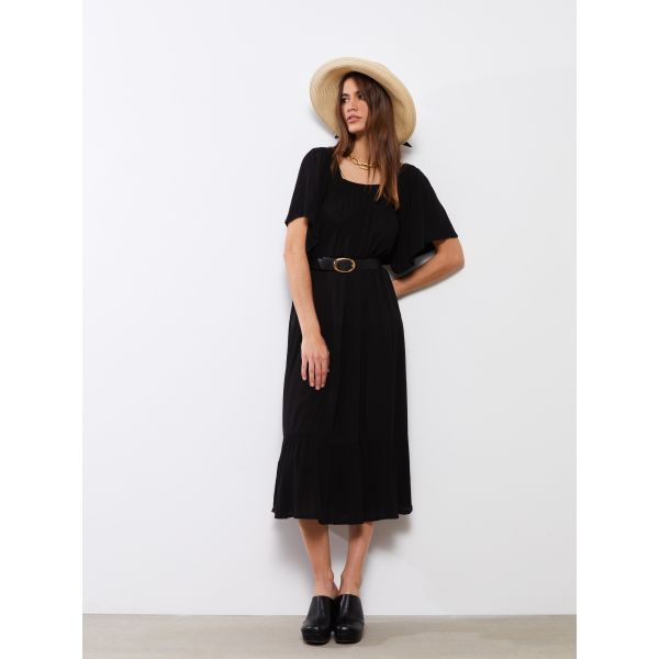 U Neck Straight Short Sleeve A Cut Viscose Women's Dress