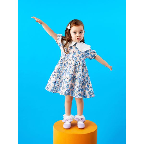Bebe Collar Short Sleeve Patterned Baby Girl Dress