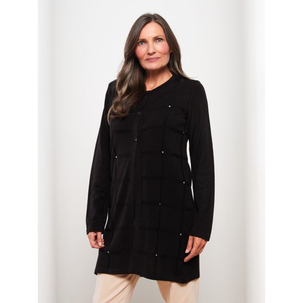 Crew Neck Sequined Long Sleeve Women's Tricot Cardigan
