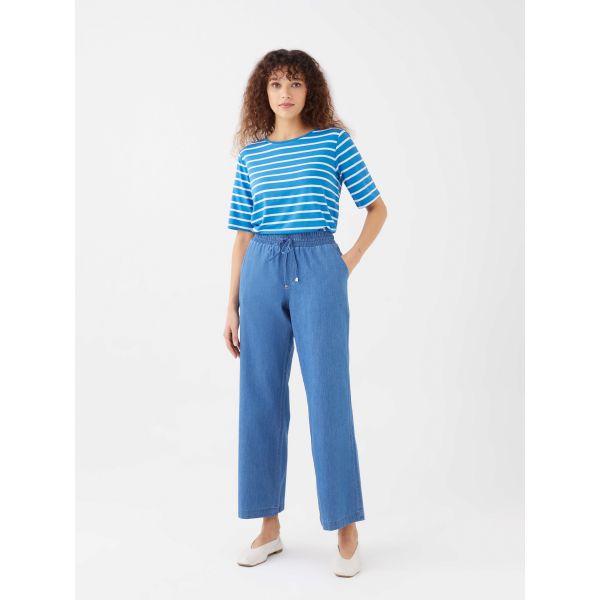 Women's Elastic Waist Wideleg Straight Jean Trousers