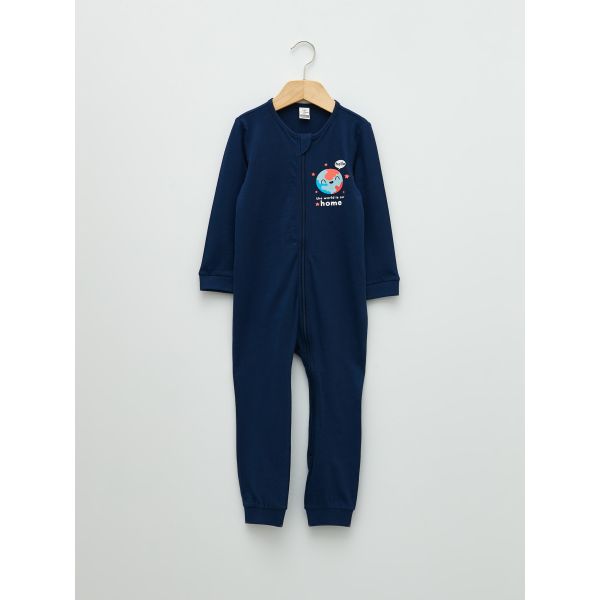 Crew Neck Long Sleeve Printed Cotton Baby Boy Jumpsuit
