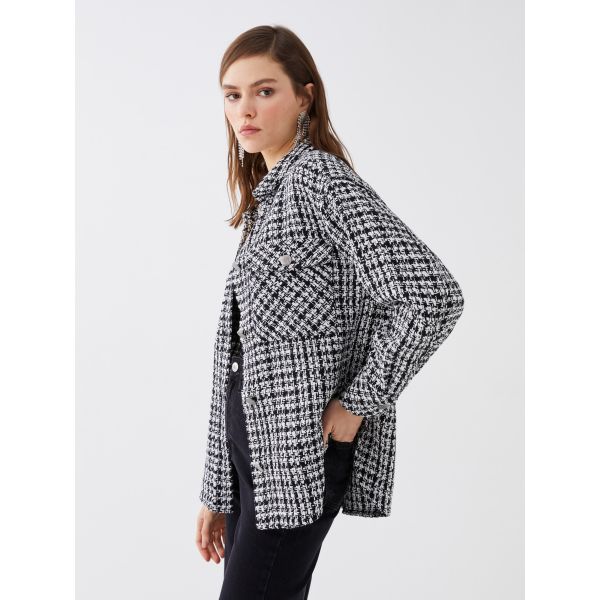 Patterned Long Sleeve Oversize Tweed Women's Shirt Jacket