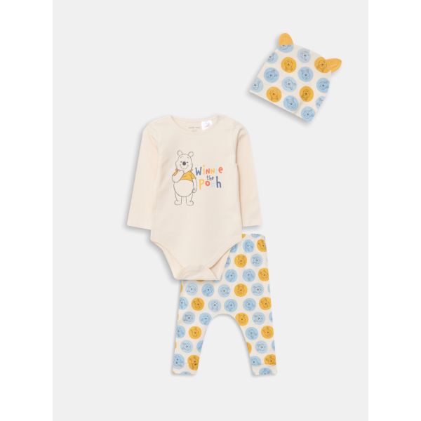 Crew Neck Long Sleeved Winnie the Pooh Printed Cotton Baby Boy Set 3 Pieces