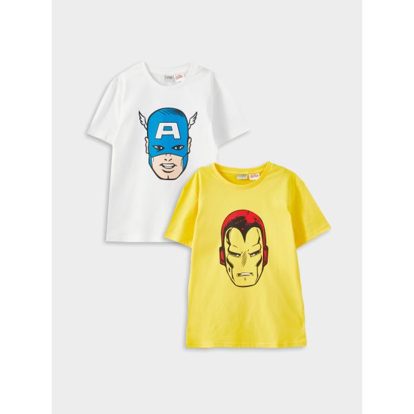 Crew Neck Marvel Printed Short Sleeve Boy T-Shirt 2-Pack