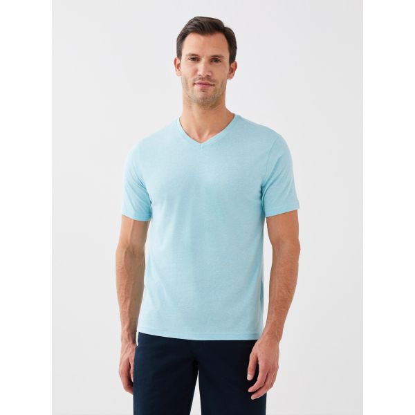 V Neck Short Sleeve Combed Cotton Men's T-shirt