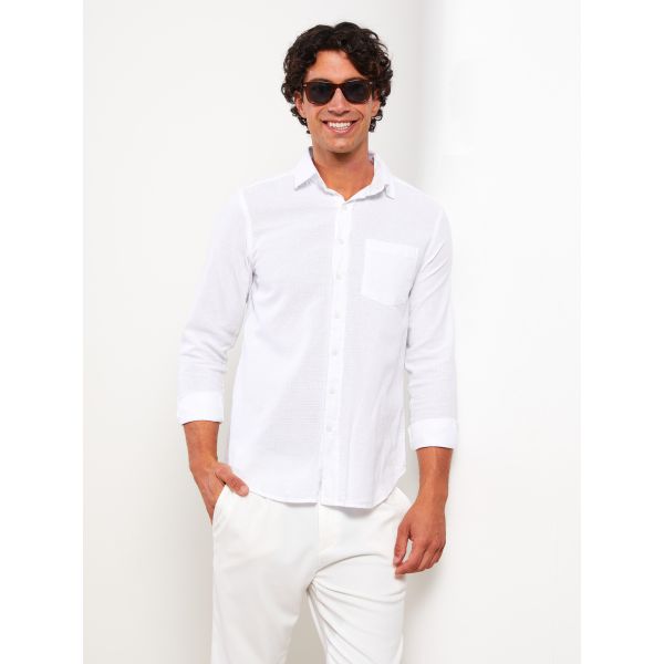 Regular Fit Long Sleeve Men's Poplin Shirt