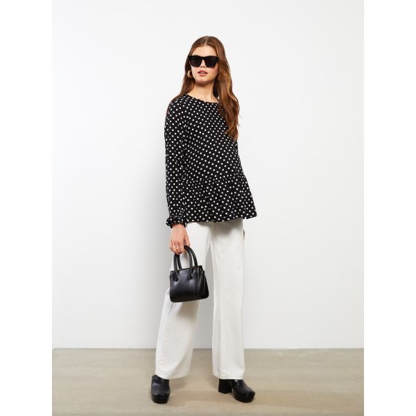 Crew Neck Polka Dot Long Sleeve Maternity Blouse