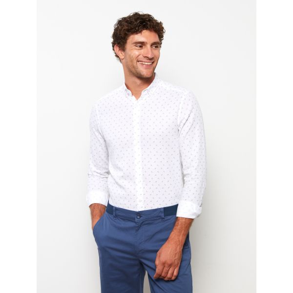 Slim Fit Long Sleeve Dobby Weave Men's Shirt