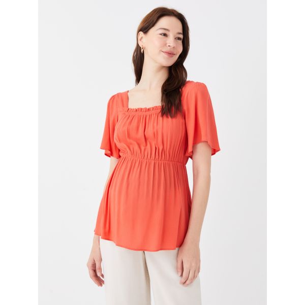 Square Neck Straight Short Sleeve Maternity Blouse