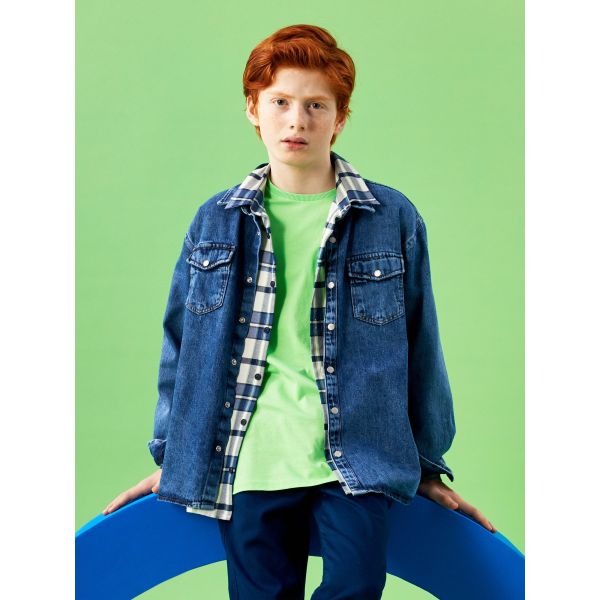 Basic Long Sleeve Boy Jean Shirt